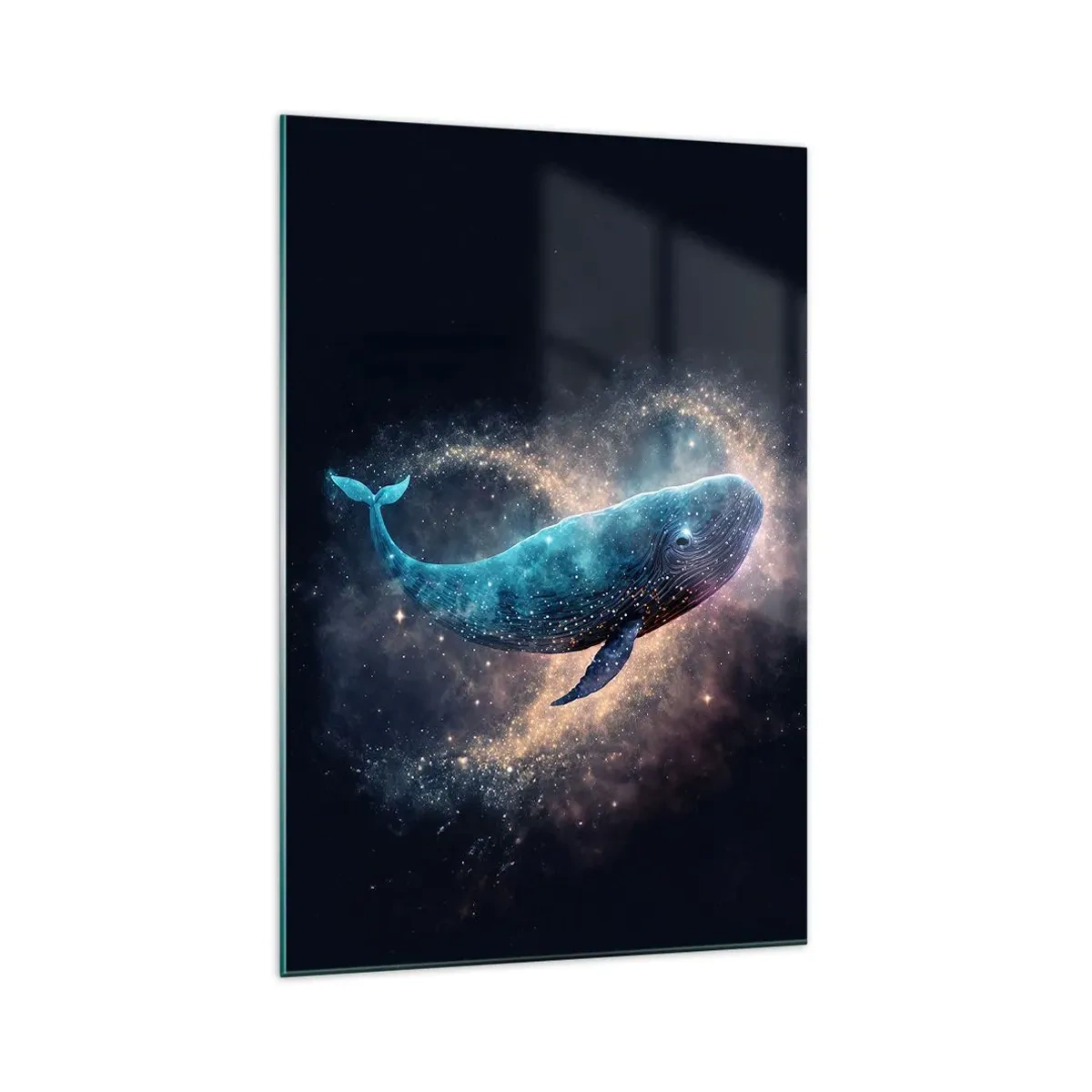 Glasbild - Bild auf glas - Ein Weltraumwal mit einer Galaxie im Hintergrund - 70x100cm - Es gibt so eine Welt… - Moderne Wanddekoration für Wohnzimmer und Schlafzimmer ARTTOR
