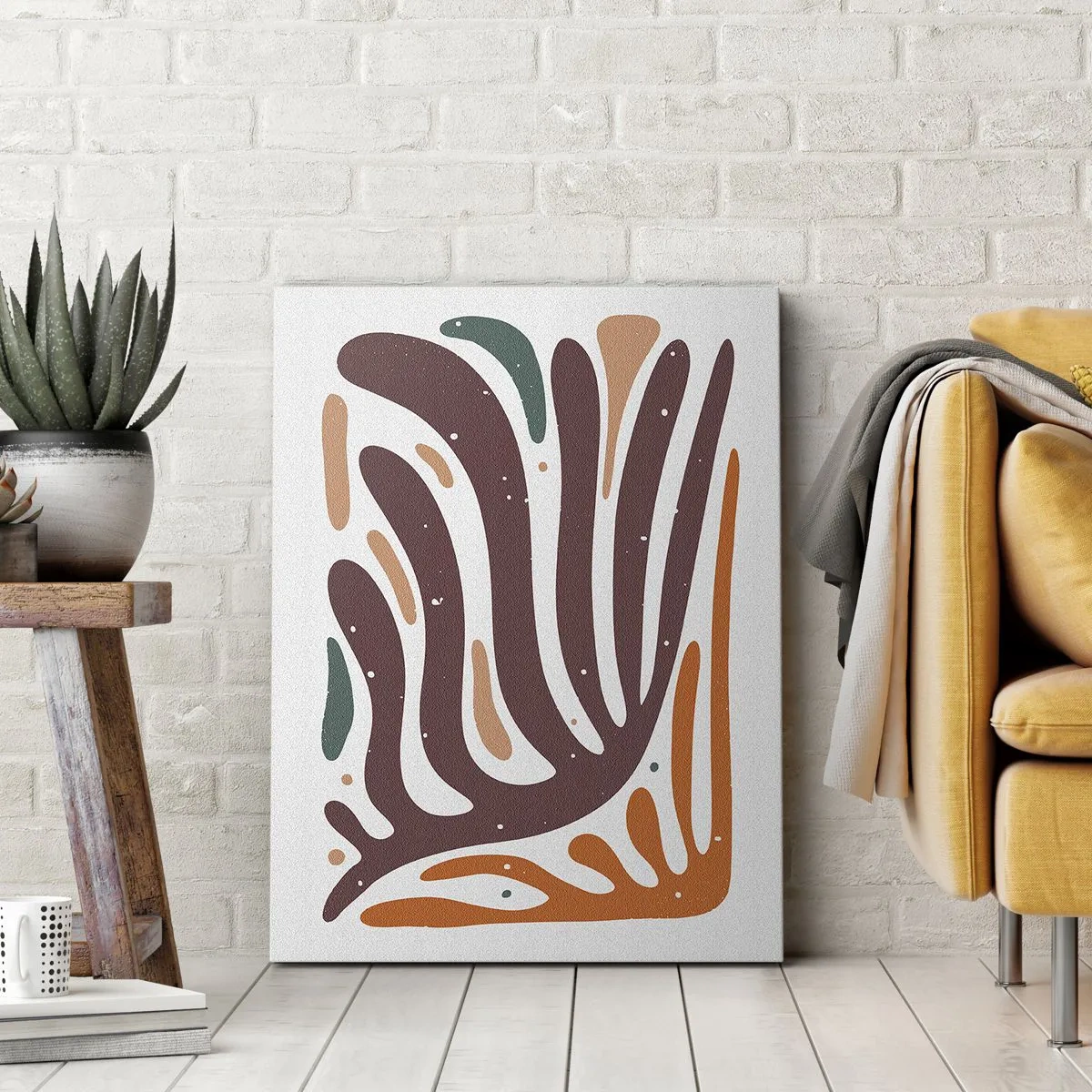 Bild auf Leinwand - Leinwandbild - Organisches Muster mit strahlenden Linien in warmen Farbtönen - 50x70cm - Strahlende organische Komposition - Moderne Wanddekoration für Wohnzimmer und Schlafzimmer ARTTOR