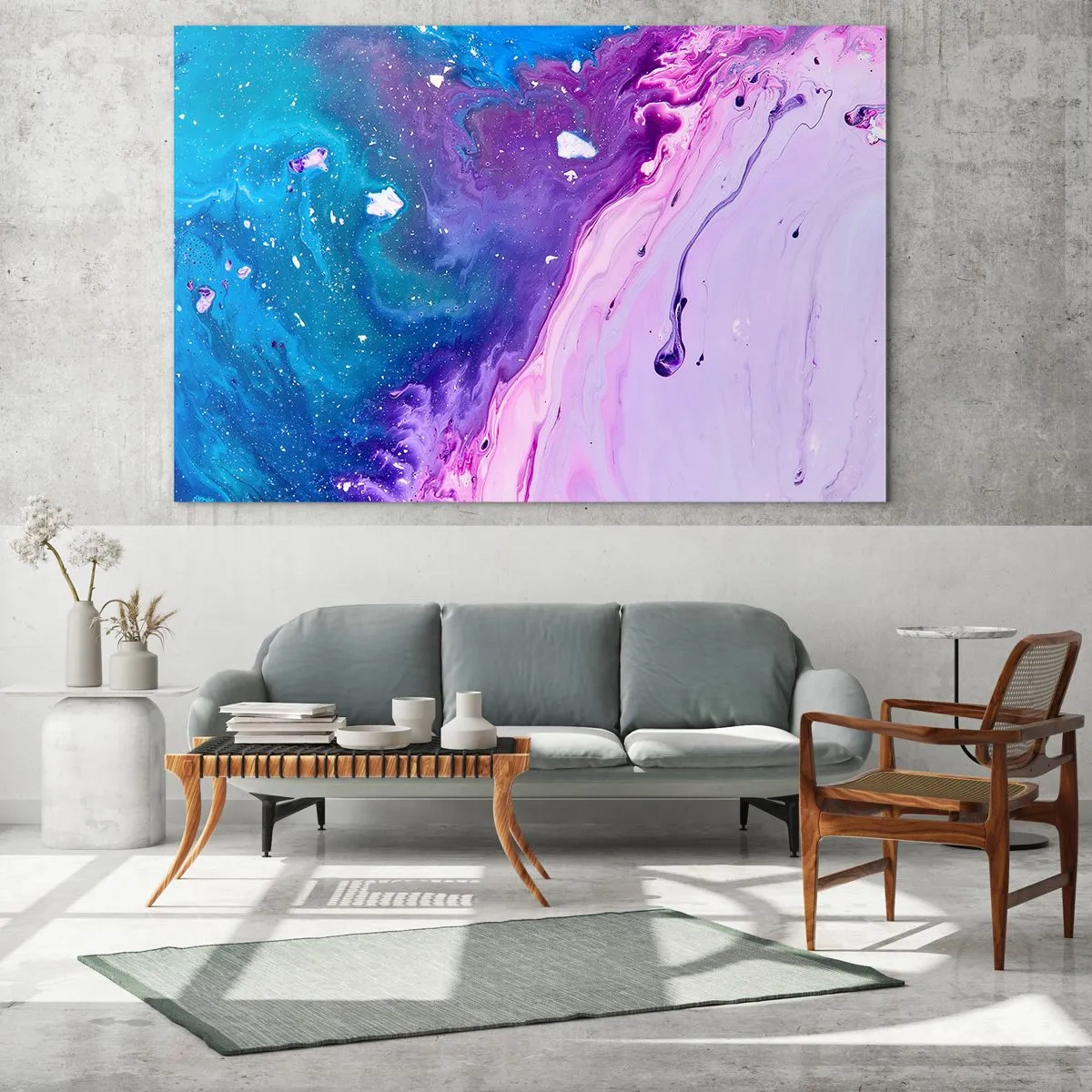 Glasbild - Bild auf glas - Eine abstrakte Komposition mit einer Mischung aus Lila-, Blau- und Rosatönen. - 70x50cm - Yin und Yang - Moderne Wanddekoration für Wohnzimmer und Schlafzimmer ARTTOR
