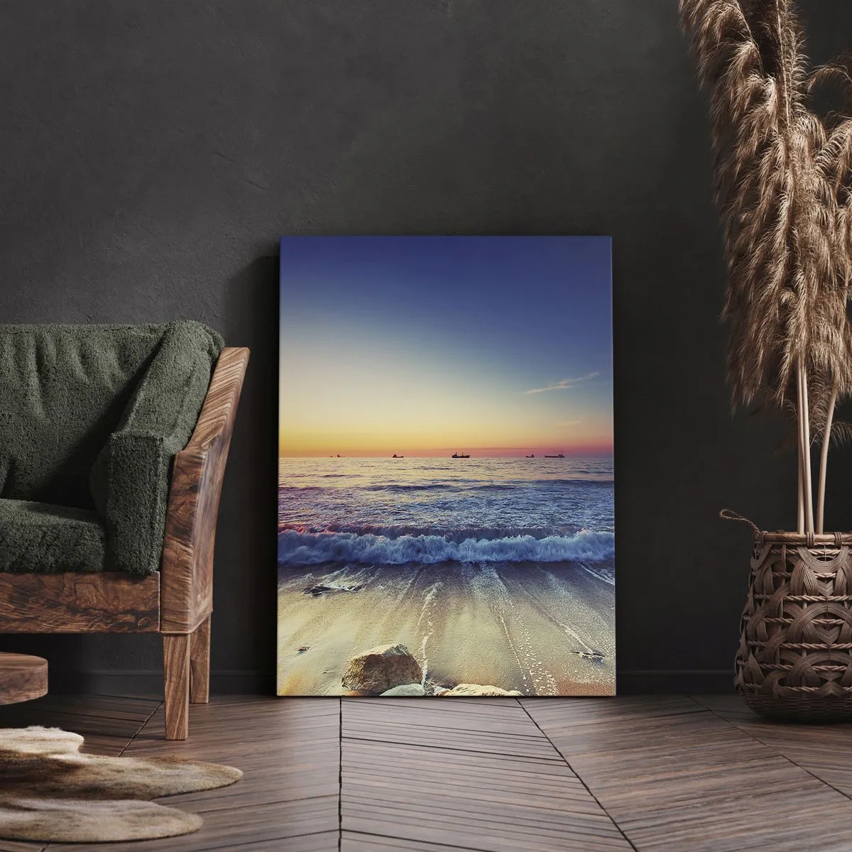 Bild auf Leinwand - Leinwandbild - Sonnenuntergang über einem ruhigen Meer mit Wellen - 70x100cm - Was ist mit dem Horizont? - Moderne Wanddekoration für Wohnzimmer und Schlafzimmer ARTTOR