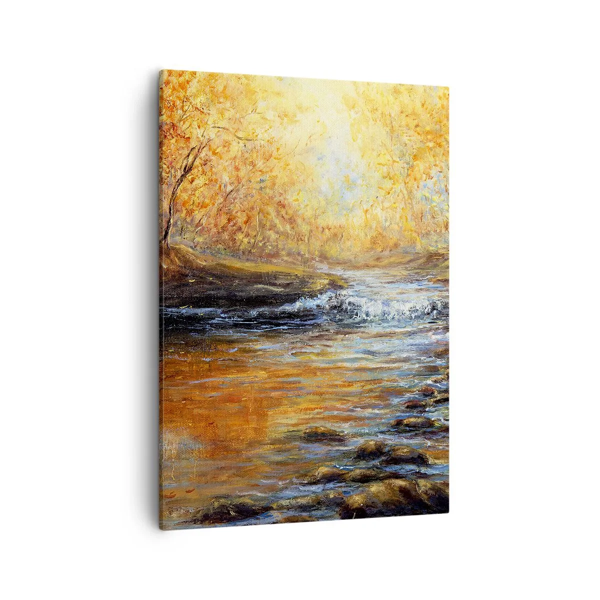 Bild auf Leinwand - Leinwandbild - Herbstlandschaft mit einem Fluss zwischen den Bäumen - 50x70cm - Der goldene Strom - Moderne Wanddekoration für Wohnzimmer und Schlafzimmer ARTTOR