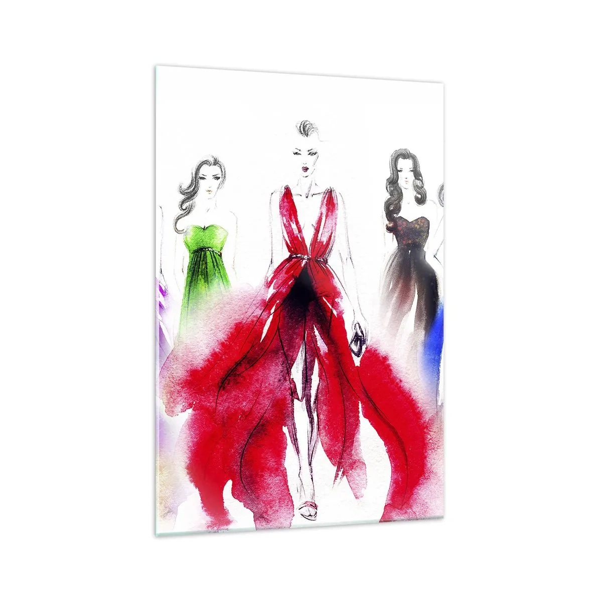 Glasbild - Bild auf glas - Modeillustration mit Models in bunten Kleidern - 70x100cm - Stimmungen für Kostüme - Moderne Wanddekoration für Wohnzimmer und Schlafzimmer ARTTOR
