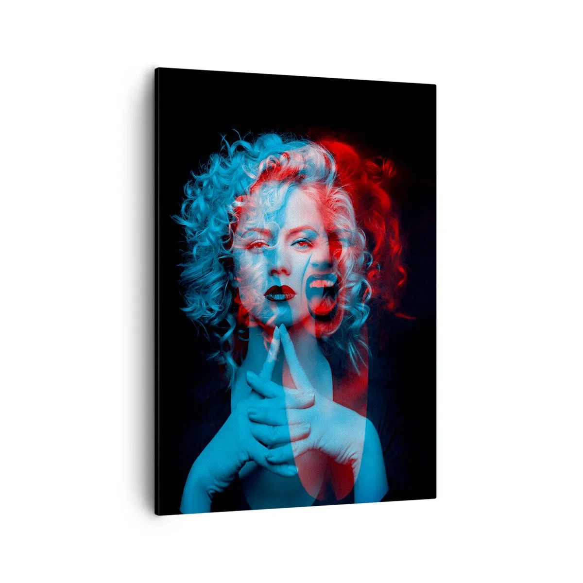 Bild auf Leinwand - Leinwandbild - Doppelporträt einer Frau in Rot und Blau - 50x70cm - Alter Ego - Moderne Wanddekoration für Wohnzimmer und Schlafzimmer ARTTOR