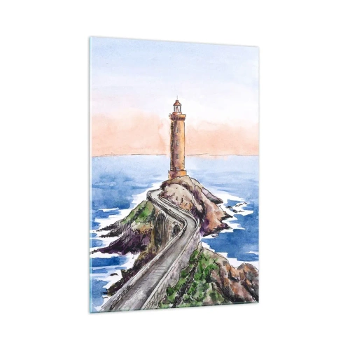 Glasbild - Bild auf glas - Ein Leuchtturm an einer felsigen Küste - 70x100cm - Dem Meer zugewandt - Moderne Wanddekoration für Wohnzimmer und Schlafzimmer ARTTOR