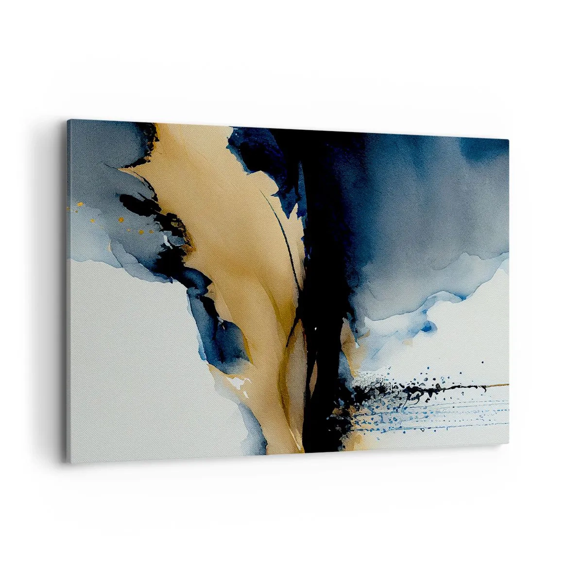 Bild auf Leinwand - Leinwandbild - Eine abstrakte Komposition in Marineblau- und Goldtönen - 100x70cm - Hinter dem Vorhang - Moderne Wanddekoration für Wohnzimmer und Schlafzimmer ARTTOR