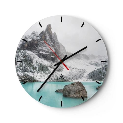Wanduhr - Glasuhr - Berglandschaft mit türkisfarbenem See - 30x30cm - Auf der Hut - Moderne Wanddekoration für Wohnzimmer, Küche und Schlafzimmer ARTTOR