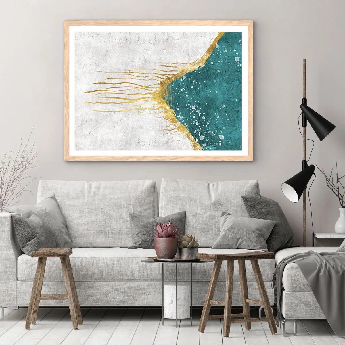 Poster in einem Rahmen aus heller Eiche - Goldene Flut - 100x70 cm