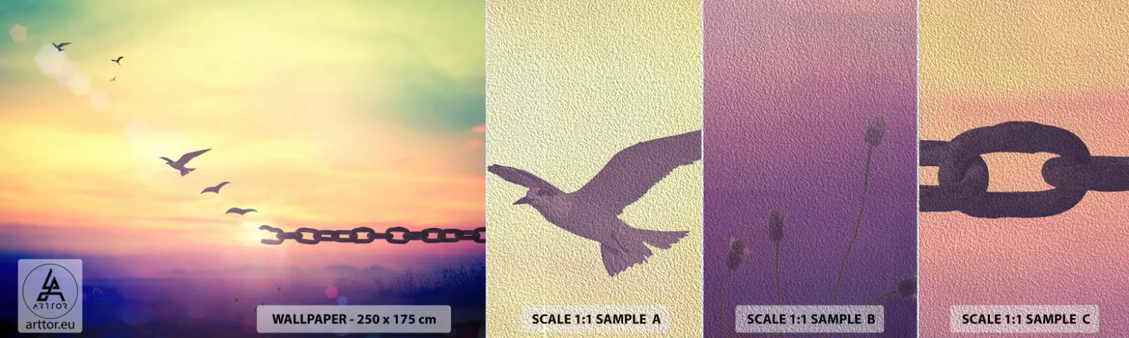 Fototapeten Muster Premium Sand - Der Sieg der Freiheit - Abstraktion, Vögel, Stück - 100x30 cm