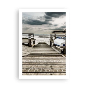 Poster - Holzsteg über dem Meer - 50x70cm - Mitternachtsstrand - Moderne Wanddekoration für Wohnzimmer und Schlafzimmer ARTTOR