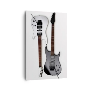 Bild auf Leinwand - Leinwandbild - Zwei E-Gitarren in Schwarz und Weiß auf hellem Hintergrund. - 80x120cm - Harmonie der Formen - Moderne Wanddekoration für Wohnzimmer und Schlafzimmer ARTTOR