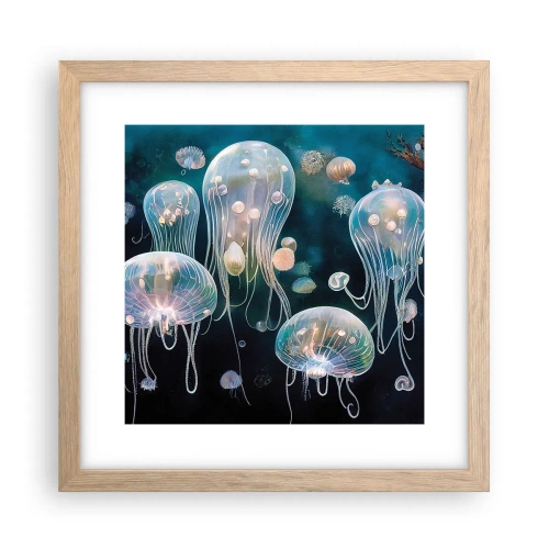 Poster in einem Rahmen aus heller Eiche - Unterwasserball - 30x30 cm