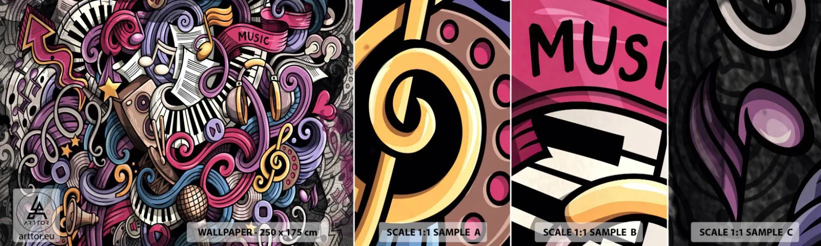 Fototapeten Muster Selbstklebend Deluxe Sticker - Komplizierte Melodie - Musik, Wandgemälde, Graffiti - 100x30 cm