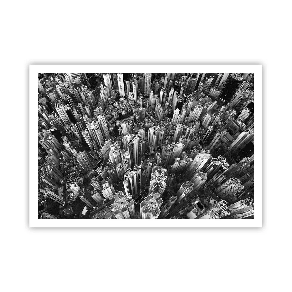 Poster - Schwarz-weiße Vogelperspektive der Stadt - 100x70cm - Immer höher und höher - Moderne Wanddekoration für Wohnzimmer und Schlafzimmer ARTTOR