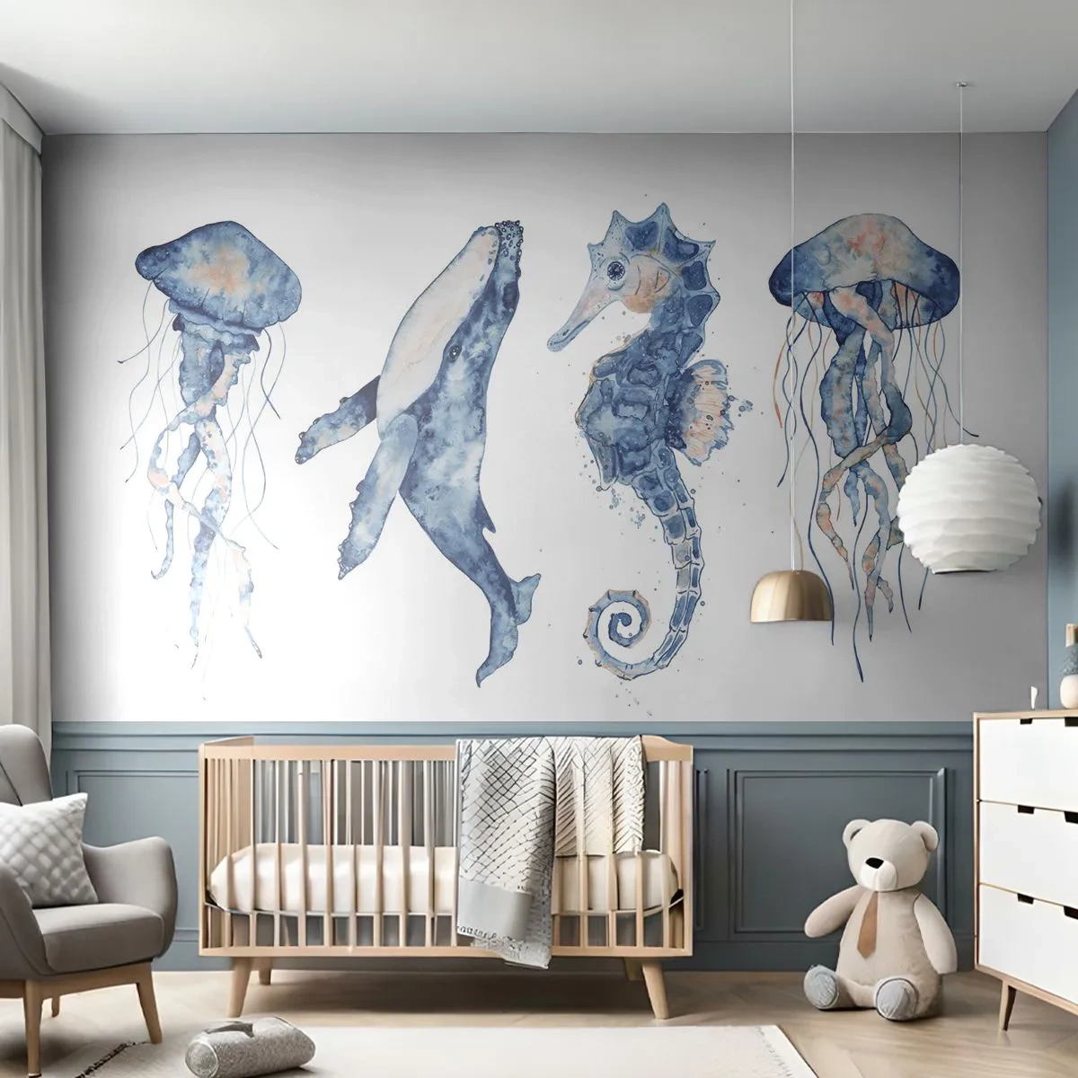 Fototapete Standard Eco - Meereswunder - Meerestiere, Seepferdchen, Qualle - 400x280 cm