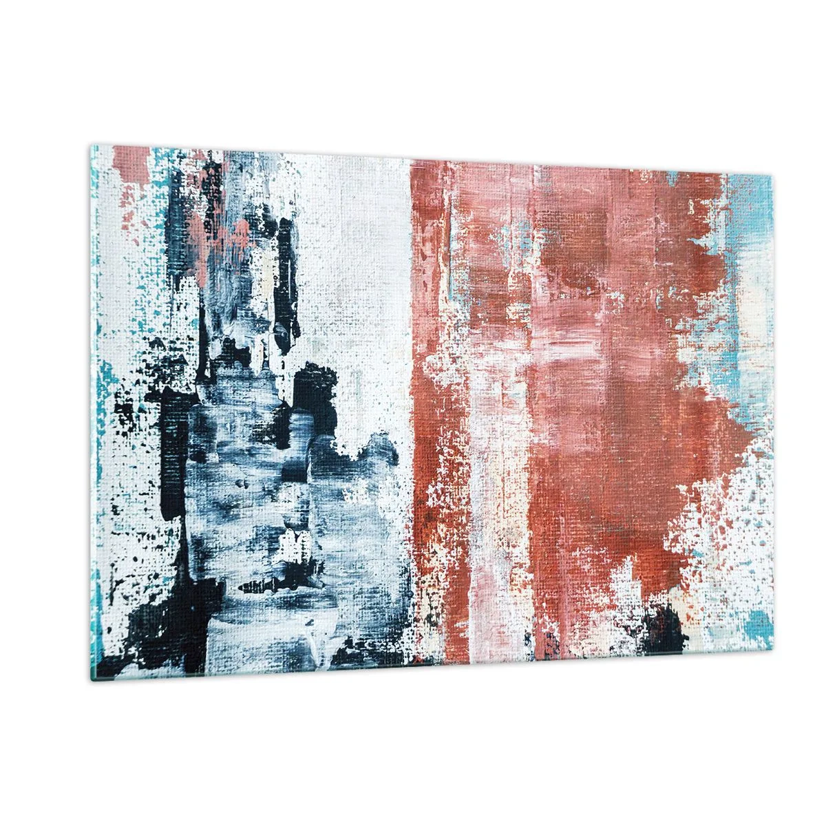 Glasbild - Bild auf glas - Eine abstrakte Kombination aus Blau und Rostrot - 120x80cm - Fünfzig-Fünfzig abstrakt - Moderne Wanddekoration für Wohnzimmer und Schlafzimmer ARTTOR
