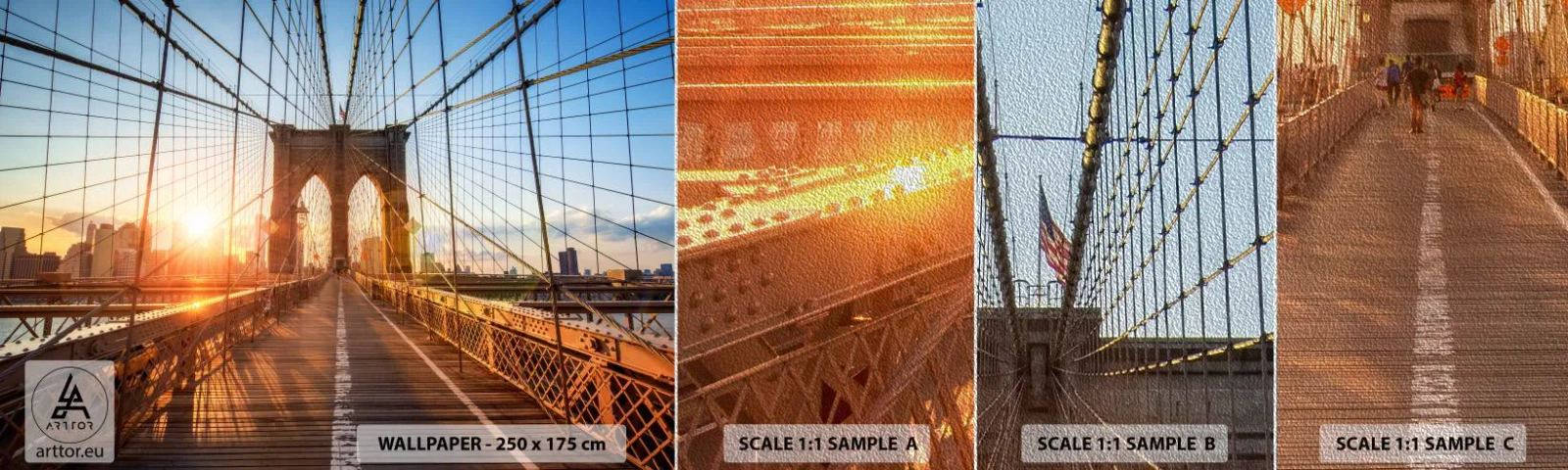 Fototapeten Muster Premium Sand - Auf der goldenen Brücke - New York, Brooklyn Brücke, Die Architektur - 100x30 cm