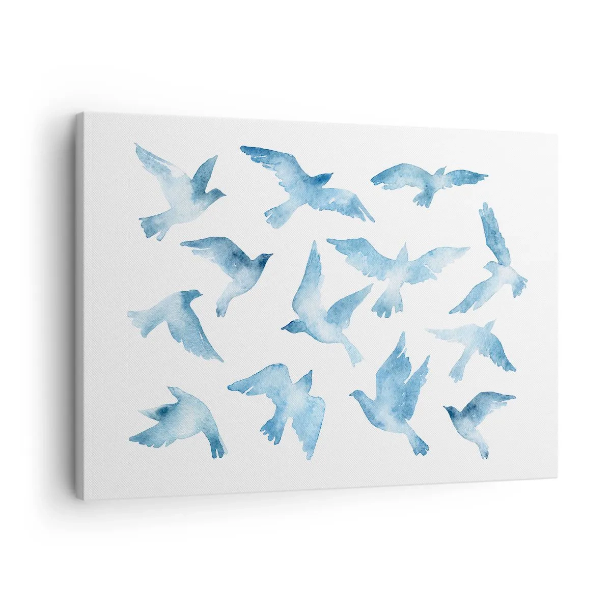 Bild auf Leinwand - Leinwandbild - Ein subtiles Aquarell, das fliegende Vögel darstellt - 70x50cm - Blaue Vögel - Moderne Wanddekoration für Wohnzimmer und Schlafzimmer ARTTOR
