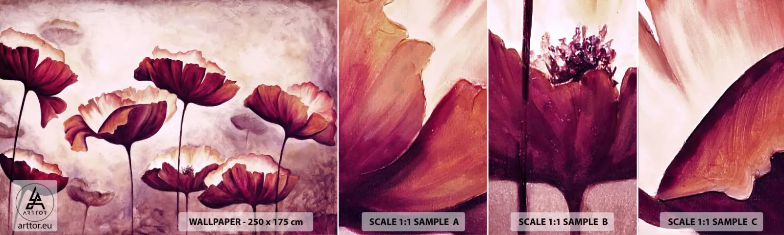 Fototapeten Muster Selbstklebend Deluxe Sticker - Rotes und weißes Blütenblatt - Abstraktion, Blumen, Stück - 100x30 cm