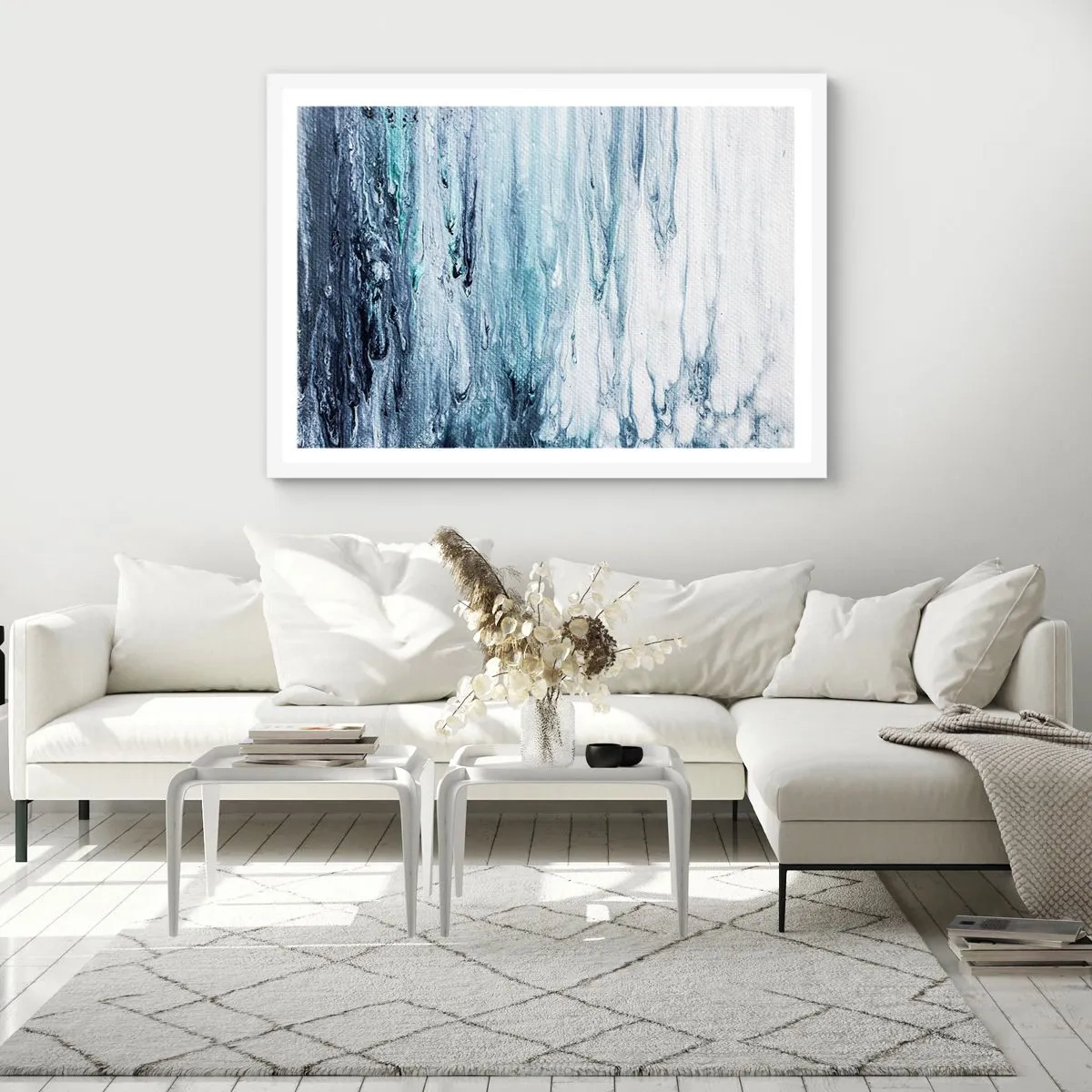 Poster in einem weißen Rahmen - Blaue Eiszapfen - 40x30 cm