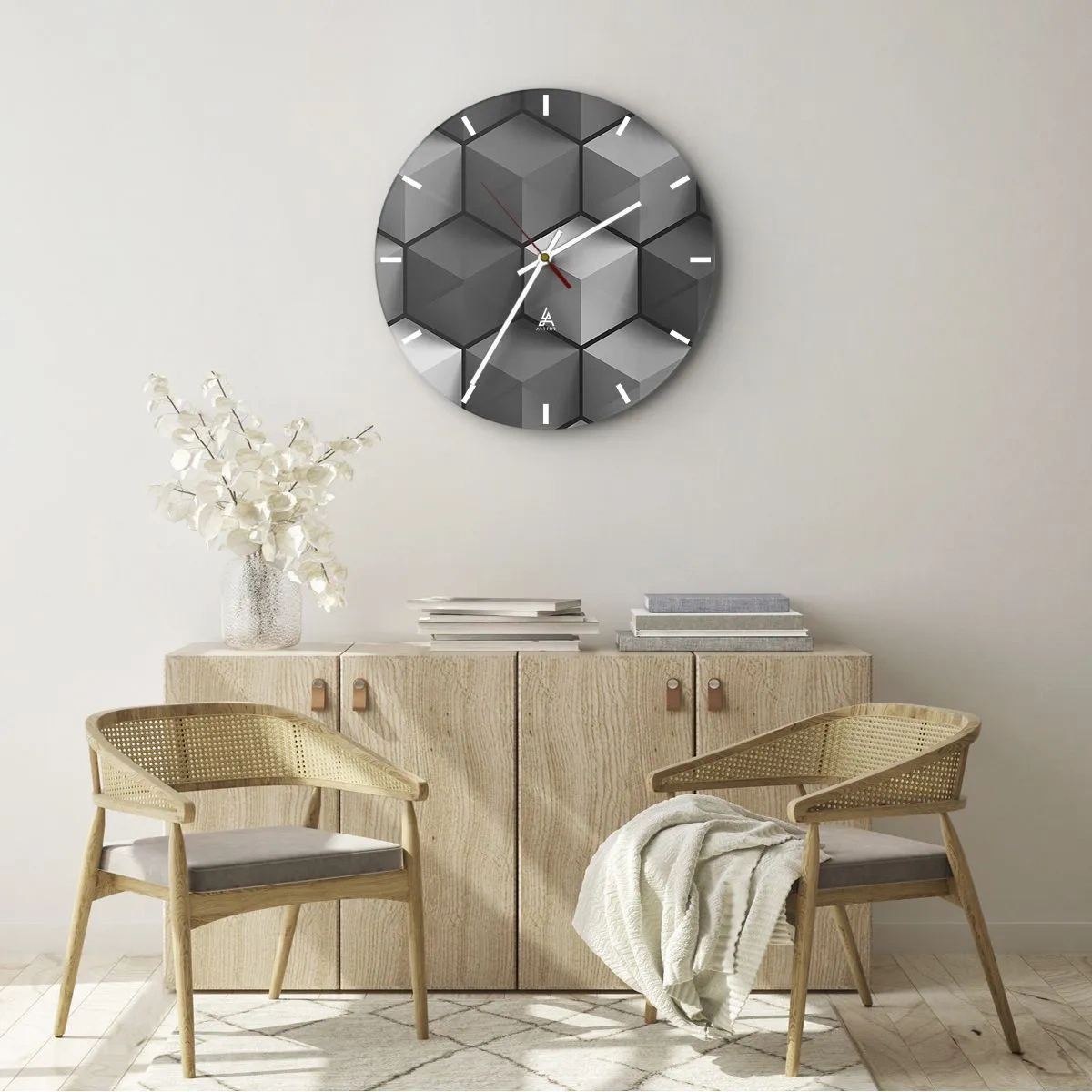 Wanduhr - Glasuhr - 3D-kubische Figuren in geometrischer Anordnung - 30x30cm - Kubistisches Puzzle - Moderne Wanddekoration für Wohnzimmer, Küche und Schlafzimmer ARTTOR