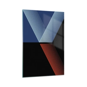 Glasbild - Bild auf glas - Geometrische Linien in Rot- und Blautönen - 70x100cm - Eine einfache Geschichte - Moderne Wanddekoration für Wohnzimmer und Schlafzimmer ARTTOR