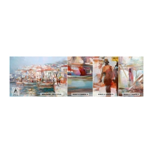 Fototapetenmuster Standard Eco - Pastell-Sommerferien - Hafenstadt, Die Architektur, Fischerboot - 100x30 cm