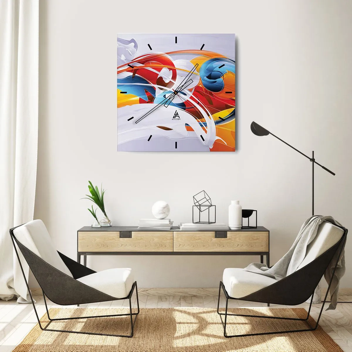 Wanduhr - Glasuhr - Der Tanz der Elemente - 30x30 cm