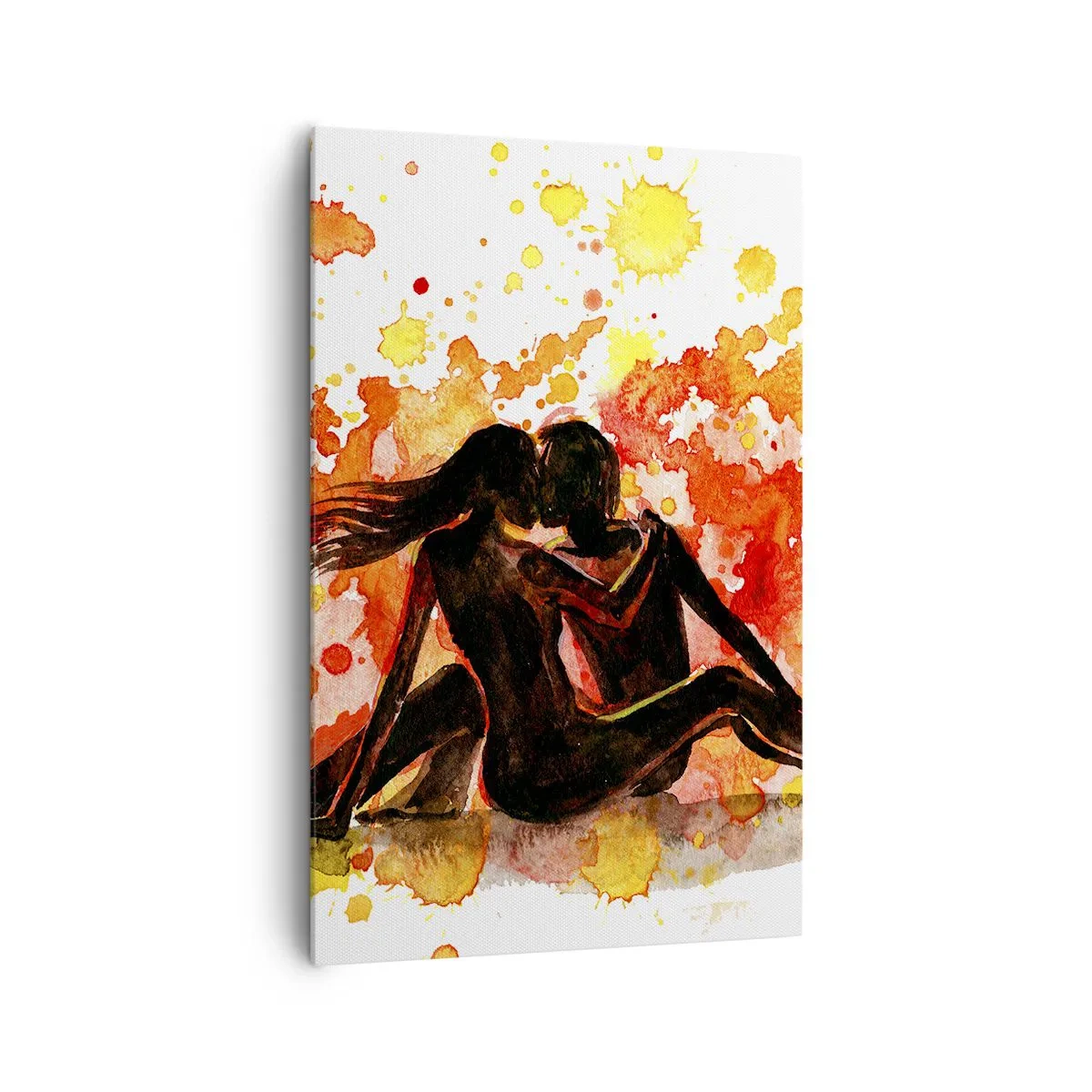 Bild auf Leinwand - Leinwandbild - Ein romantisches Aquarell von zwei Menschen in warmen Farben. - 80x120cm - Und es war Licht - Moderne Wanddekoration für Wohnzimmer und Schlafzimmer ARTTOR