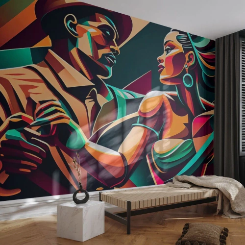 Fototapete Premium Canvas - Im Rhythmus des Herzens - Kubismus, Paar, Tanzen - 500x350 cm