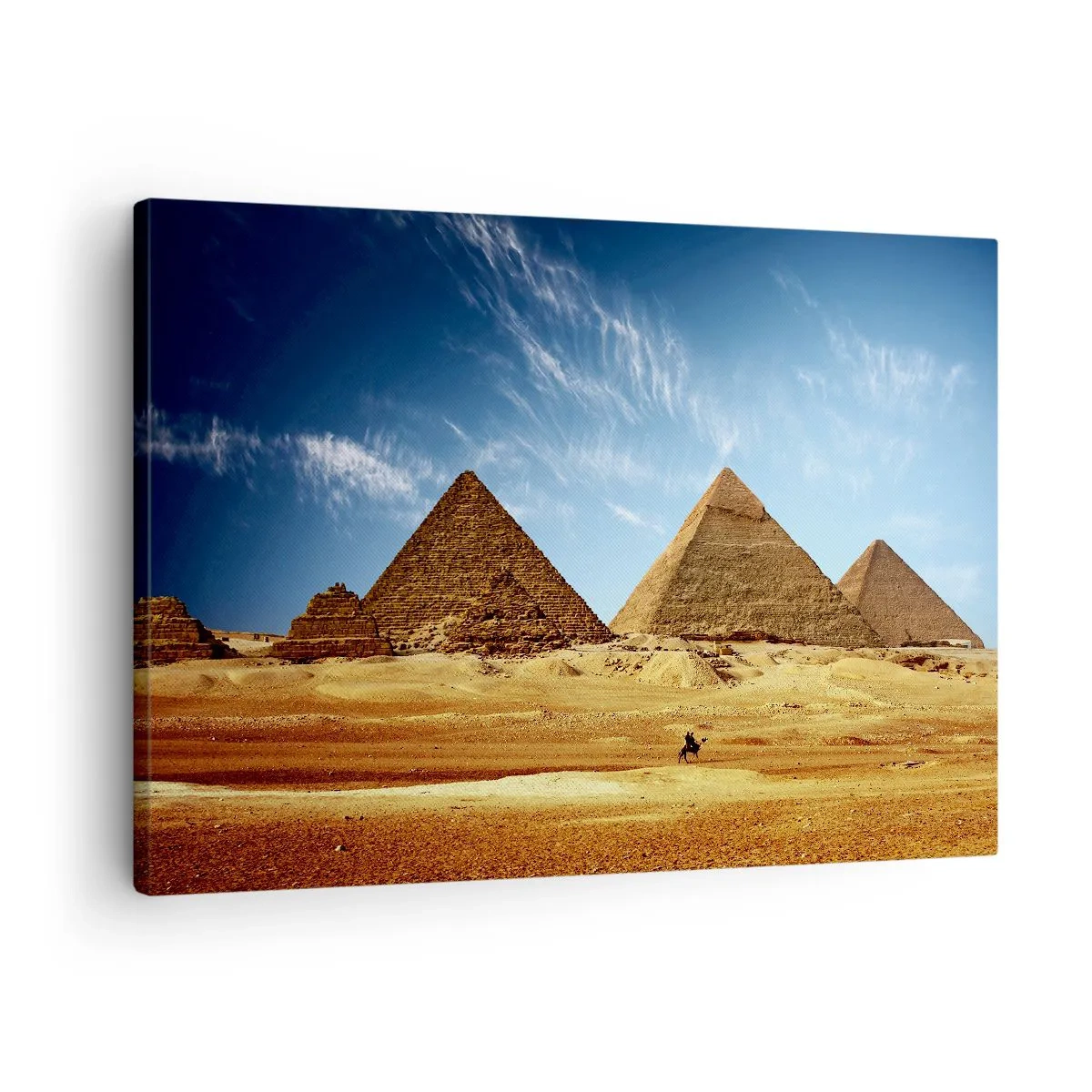 Bild auf Leinwand - Leinwandbild - Die Pyramiden von Gizeh vor blauem Himmel und Wüstenlandschaft - 70x50cm - 40 Jahrhunderte schauen dich an - Moderne Wanddekoration für Wohnzimmer und Schlafzimmer ARTTOR