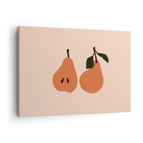 Bild auf Leinwand - Leinwandbild - Eine minimalistische Illustration von zwei Birnen auf beigem Hintergrund. - 70x50cm - Pure Süße - Moderne Wanddekoration für Wohnzimmer und Schlafzimmer ARTTOR