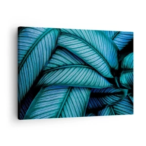 Bild auf Leinwand - Leinwandbild - Eine Nahaufnahme von türkisfarbenen Blättern mit lebendigen Details. - 70x50cm - Lebenslinien - Moderne Wanddekoration für Wohnzimmer und Schlafzimmer ARTTOR