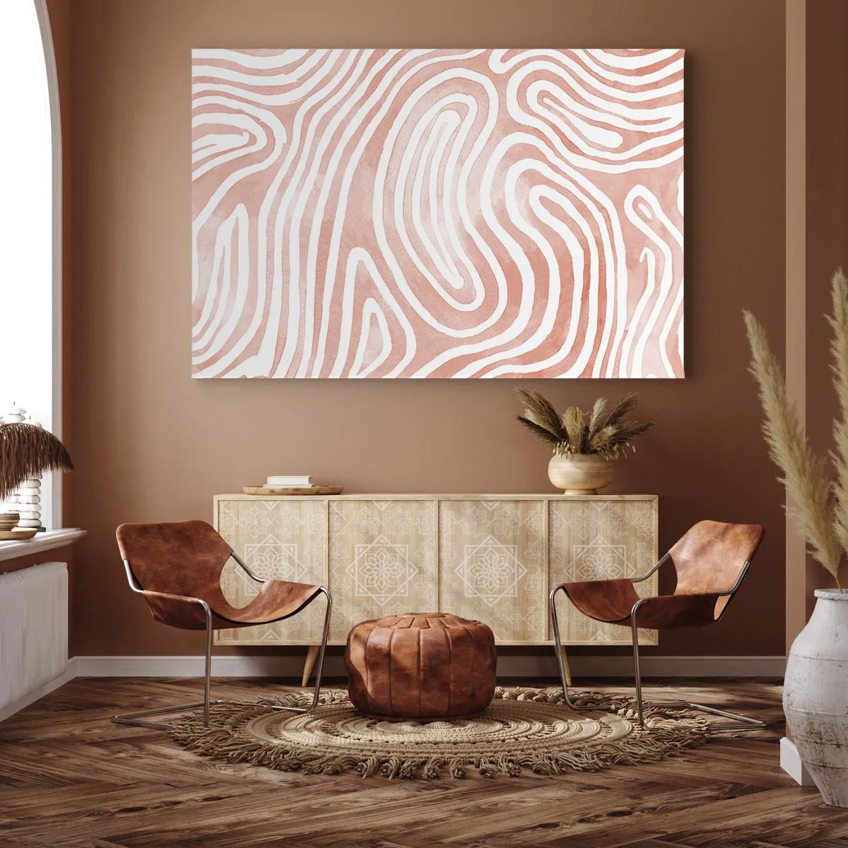 Bild auf Leinwand - Leinwandbild - Abstraktes Muster in Rosa- und Weißtönen - 120x80cm - Im Korallenlabyrinth - Moderne Wanddekoration für Wohnzimmer und Schlafzimmer ARTTOR
