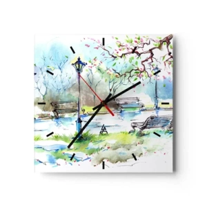 Wanduhr - Glasuhr - Der Zauber der Stille des Parks - 40x40 cm