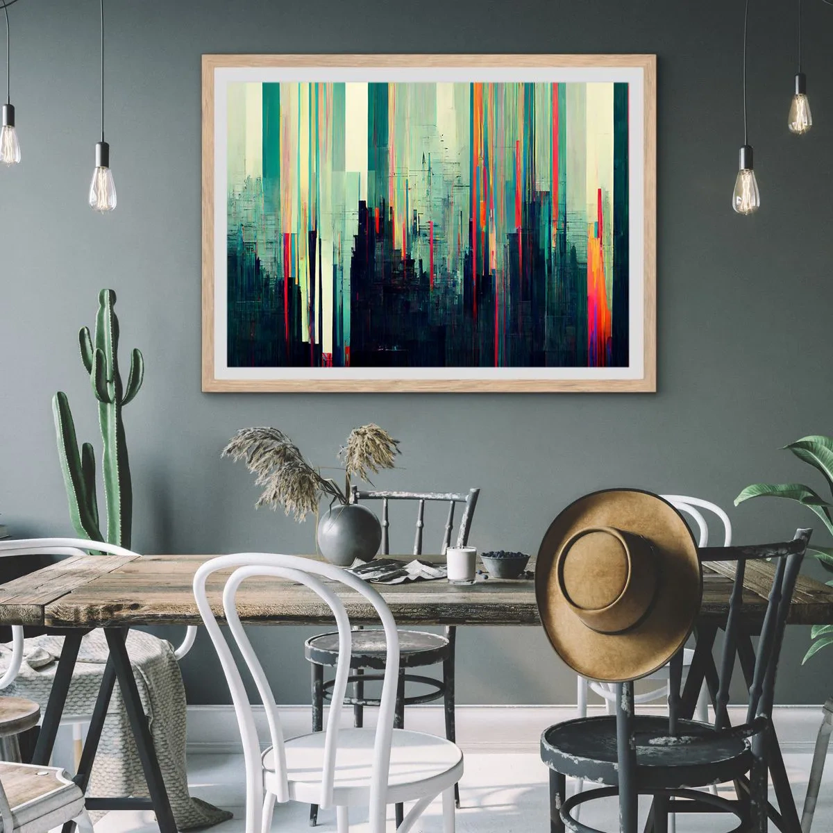 Poster in einem Rahmen aus heller Eiche - Futuristische Stadt - 70x50 cm