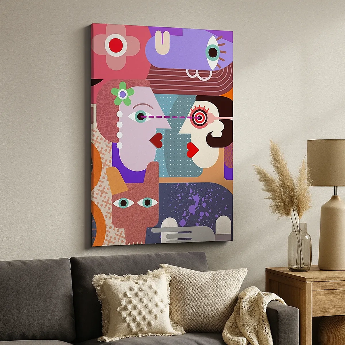Bild auf Leinwand - Leinwandbild - Abstrakte Figuren in lebendigen Farben - 50x70cm - Augenhöhe - Moderne Wanddekoration für Wohnzimmer und Schlafzimmer ARTTOR