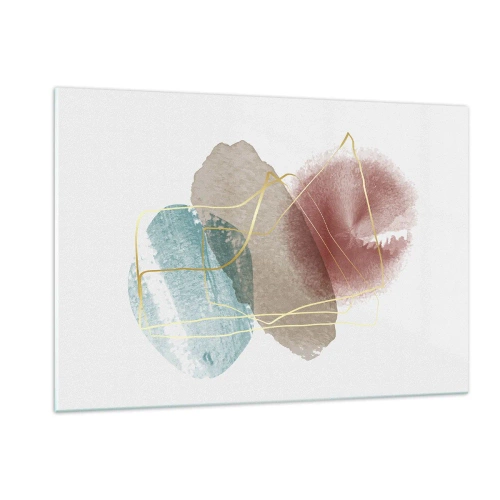 Glasbild - Bild auf glas - Abstrakte Aquarellspritzer und goldene Linien - 120x80cm - Korallen des Weltraums - Moderne Wanddekoration für Wohnzimmer und Schlafzimmer ARTTOR