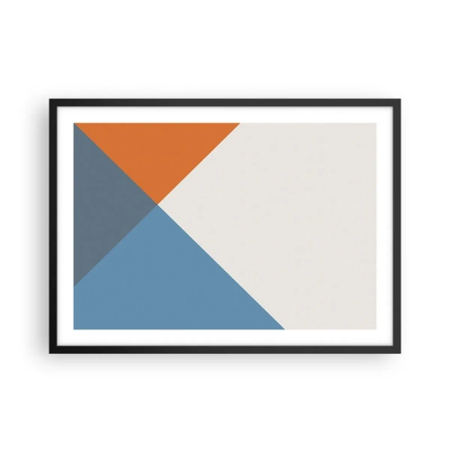 Poster in einem schwarzem Rahmen - Geometrische Dreiecke in Blau- und Orangetönen - 70x50cm - In einem Winkel… - Moderne Wanddekoration für Wohnzimmer und Schlafzimmer ARTTOR