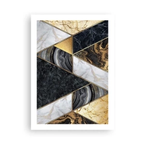 Poster - Marmorgeometrie in Gold-, Schwarz- und Weißtönen - 50x70cm - Stein um Stein - Moderne Wanddekoration für Wohnzimmer und Schlafzimmer ARTTOR
