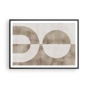 Poster in einem schwarzem Rahmen - Ein abstraktes Gemälde in Beigetönen mit geometrischen Formen und Symmetrie. - 100x70cm - Ähnlichkeiten und Unterschiede - Moderne Wanddekoration für Wohnzimmer und Schlafzimmer ARTTOR