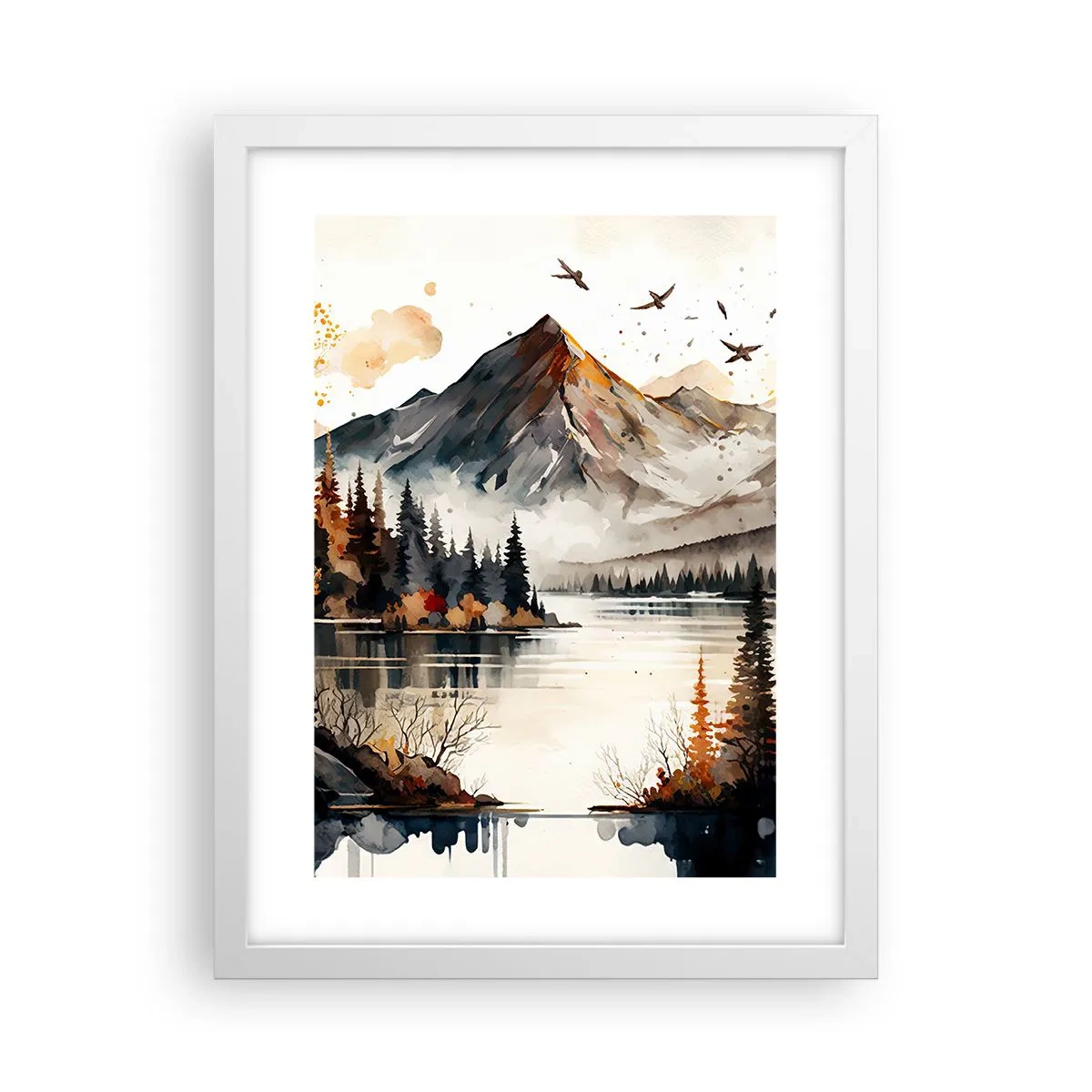 Poster in einem weißen Rahmen - Goldener Herbst in den Bergen - 30x40 cm