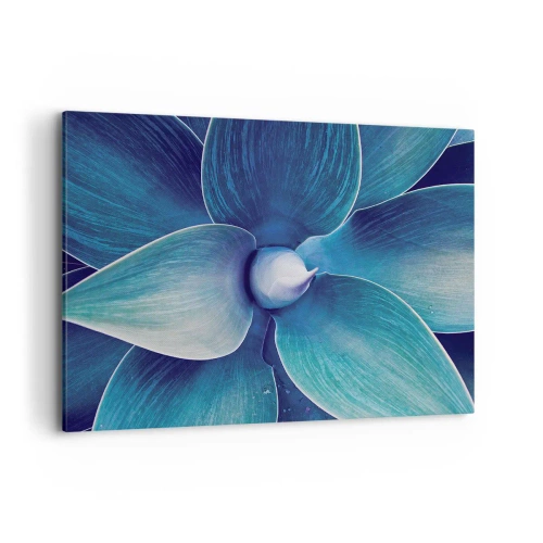 Bild auf Leinwand - Leinwandbild - Nahaufnahme einer abstrakten Blume in Blautönen - 100x70cm - Bläulich vom Himmel - Moderne Wanddekoration für Wohnzimmer und Schlafzimmer ARTTOR