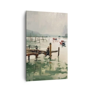 Bild auf Leinwand - Leinwandbild - Ein malerischer Hafen mit Booten auf ruhigem Wasser - 80x120cm - Durchnässt in einem geschmolzenen Mond - Moderne Wanddekoration für Wohnzimmer und Schlafzimmer ARTTOR