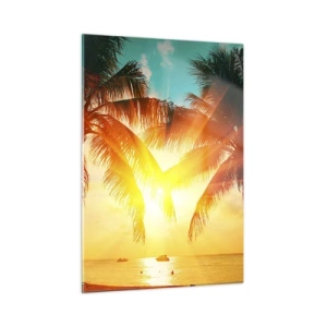 Glasbild - Bild auf glas - Sonnenbeschienene Palmen über einem tropischen Strand - 50x70cm - Exotisches Paar - Moderne Wanddekoration für Wohnzimmer und Schlafzimmer ARTTOR
