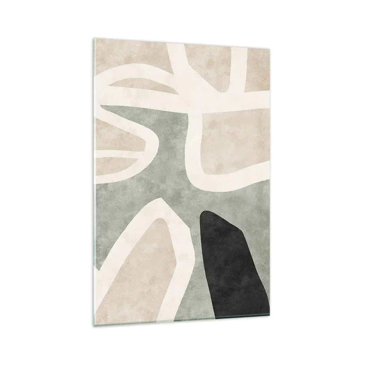 Glasbild - Bild auf glas - Abstrakte Formen in gedämpften Farben - 80x120cm - Komposition mit schwarzem Motiv - Moderne Wanddekoration für Wohnzimmer und Schlafzimmer ARTTOR