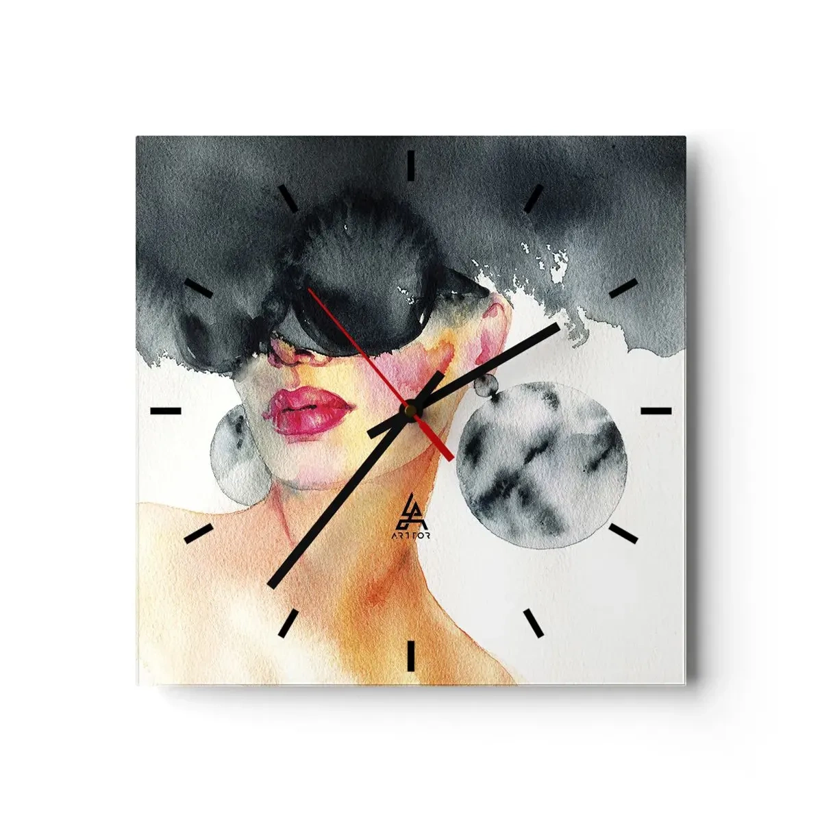 Wanduhr - Glasuhr - Eine Frau mit stylischer Brille und großen Ohrringen - 30x30cm - Das Geheimnis der Eleganz - Moderne Wanddekoration für Wohnzimmer und Schlafzimmer ARTTOR