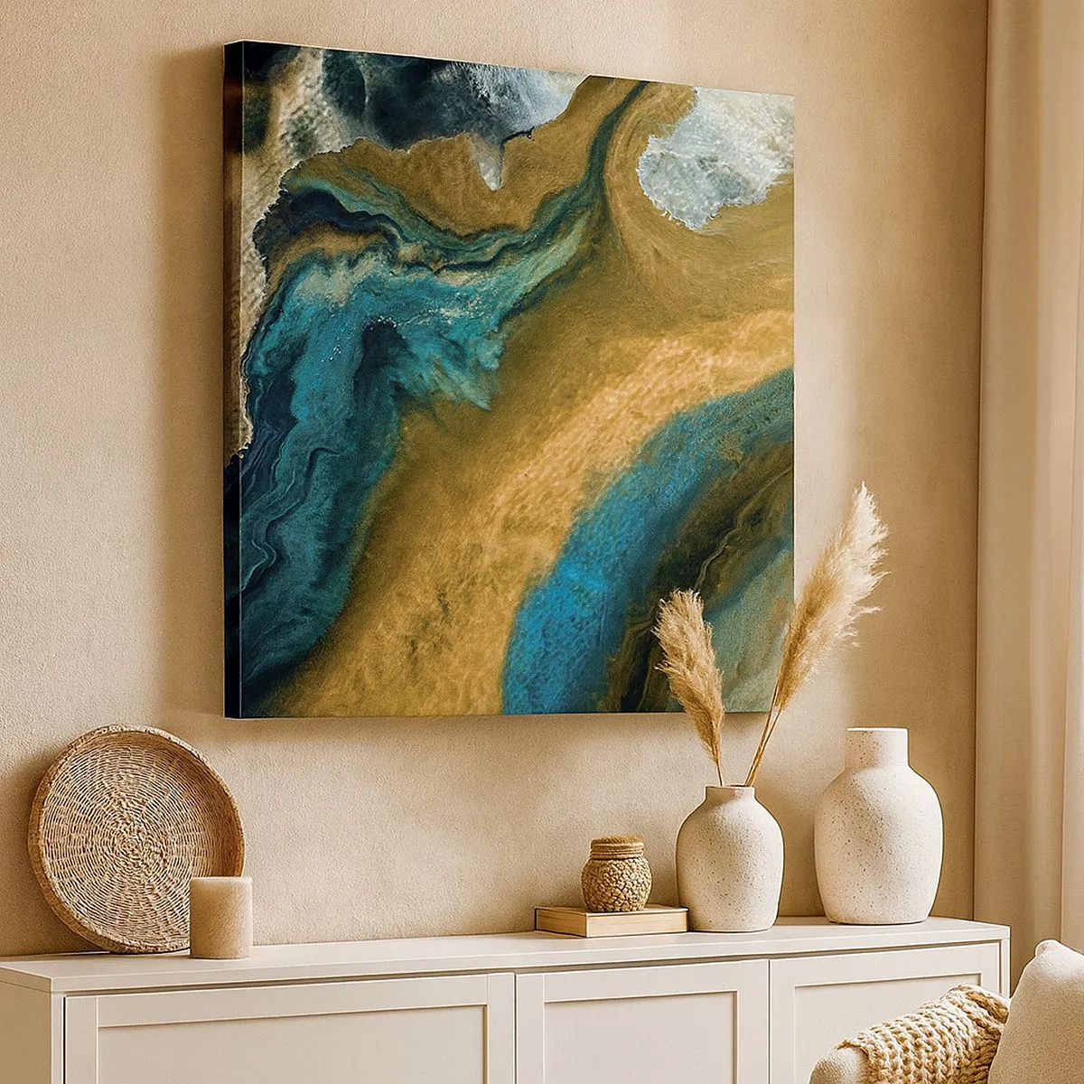 Bild auf Leinwand - Leinwandbild - Blau - Gelb - gegenseitige Beeinflussung - 30x30 cm