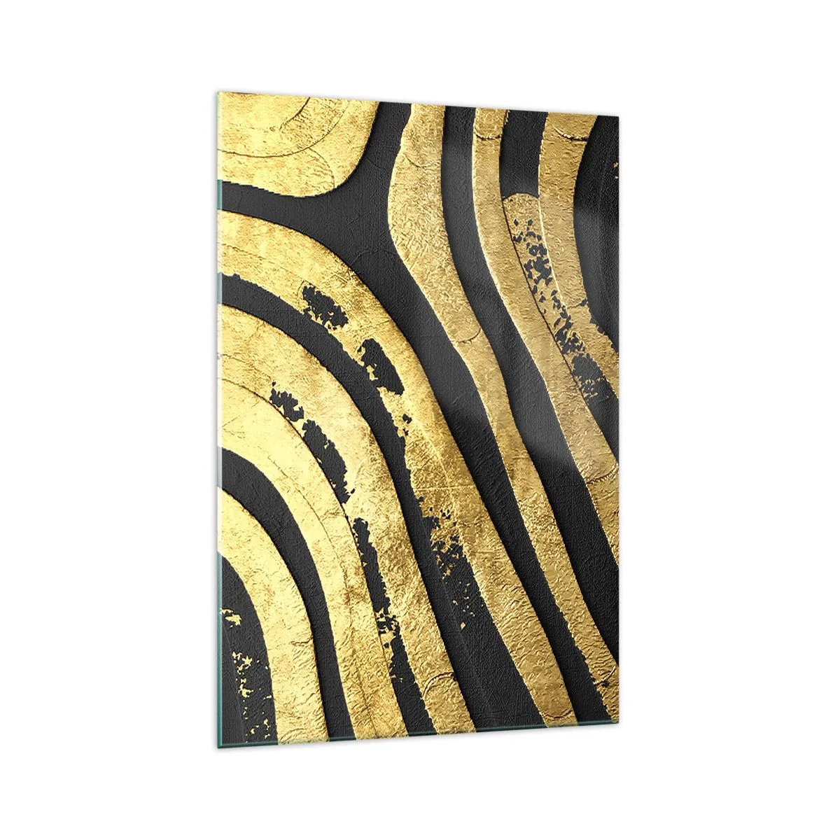 Glasbild - Bild auf glas - Goldene abstrakte Wellen auf schwarzem Hintergrund - 70x100cm - Alles fließt - Moderne Wanddekoration für Wohnzimmer und Schlafzimmer ARTTOR