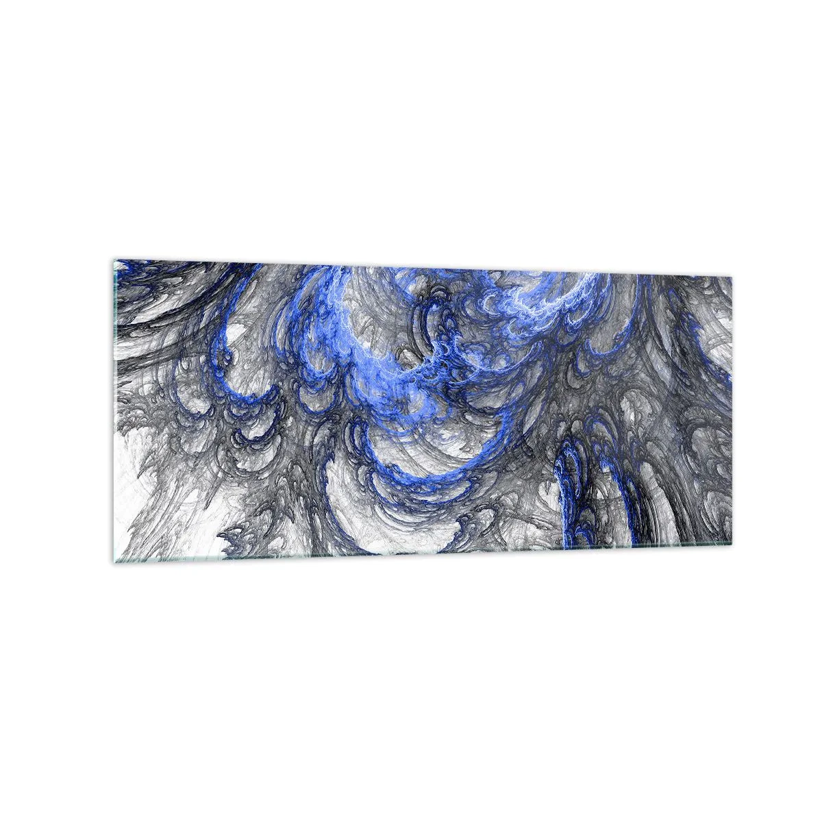 Glasbild - Bild auf glas - Abstrakte Wellen in Blau- und Grautönen - 120x50cm - Die Geburt einer Welle - Moderne Wanddekoration für Wohnzimmer und Schlafzimmer ARTTOR