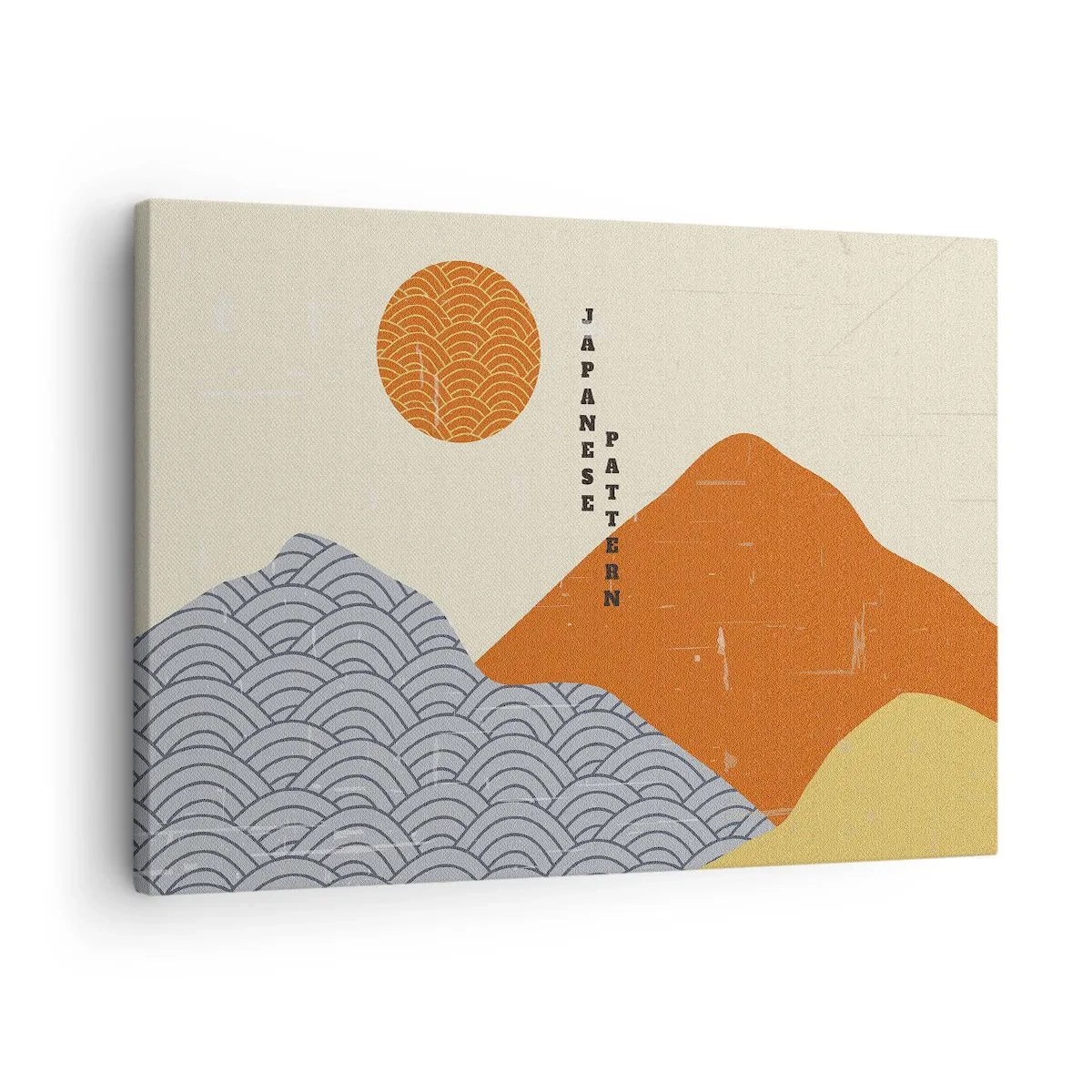 Bild auf Leinwand - Leinwandbild - Japanische Muster mit Bergen, Sonne und minimalistischem Stil - 70x50cm - Im japanischen Geist - Moderne Wanddekoration für Wohnzimmer und Schlafzimmer ARTTOR